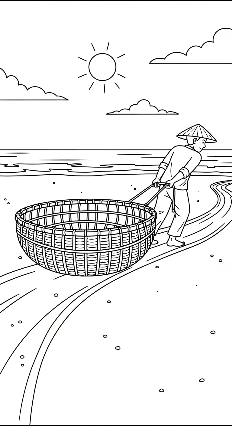 hình tô màu Thuyền Thúng cho bé 6 tuổi miễn phí