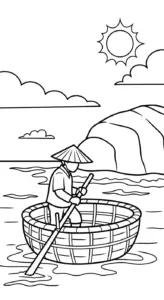 hình tô màu Thuyền Thúng cho bé