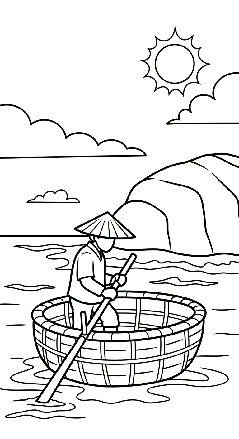 hình tô màu Thuyền Thúng cho bé 1