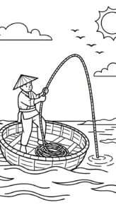 tải hình tô màu Thuyền Thúng cho bé 8 tuổi