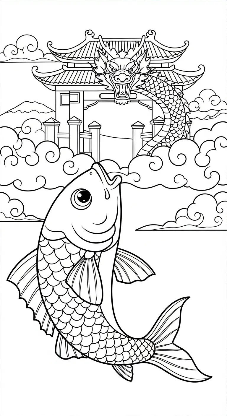 file pdf tranh tô màu Tranh tô màu cá chép cho bé