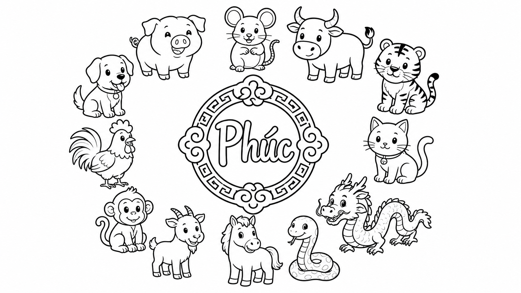tải tranh tô màu 12 com giáp miễn phí