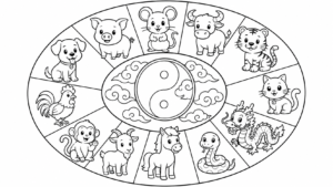 tranh tô màu 12 com giáp cho bé 6 tuổi