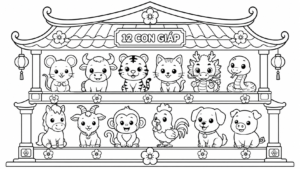 hình tô màu 12 com giáp cho bé 6 tuổi miễn phí