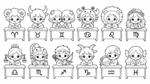 hình tô màu 12 cung hoàng đạo cho bé mới nhất