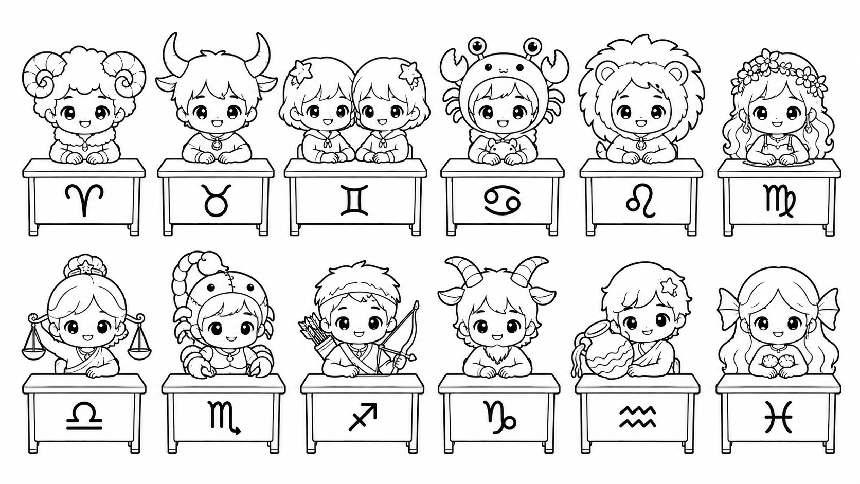 hình tô màu 12 cung hoàng đạo cho bé mới nhất