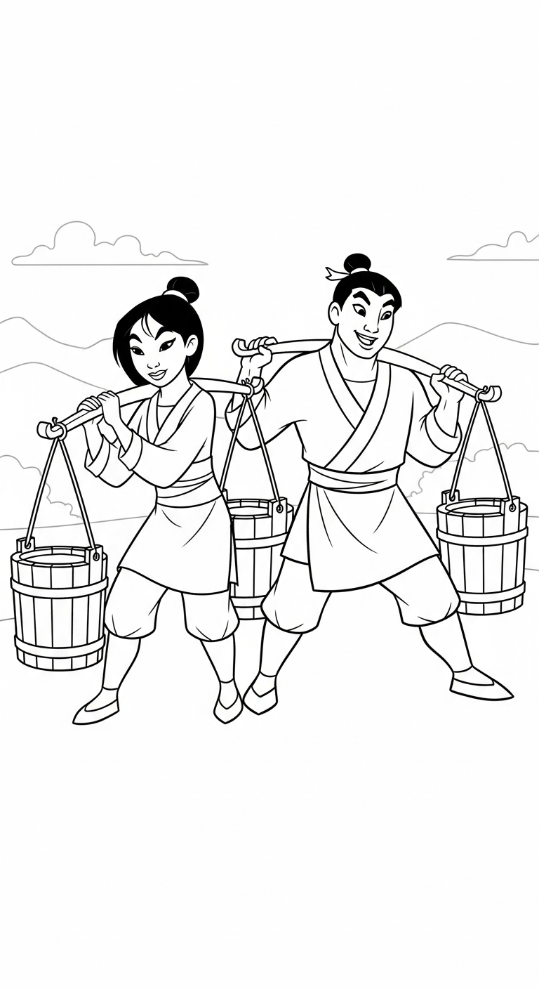 tải hình tô màu Hoa Mộc Lan cho bé 6 tuổi