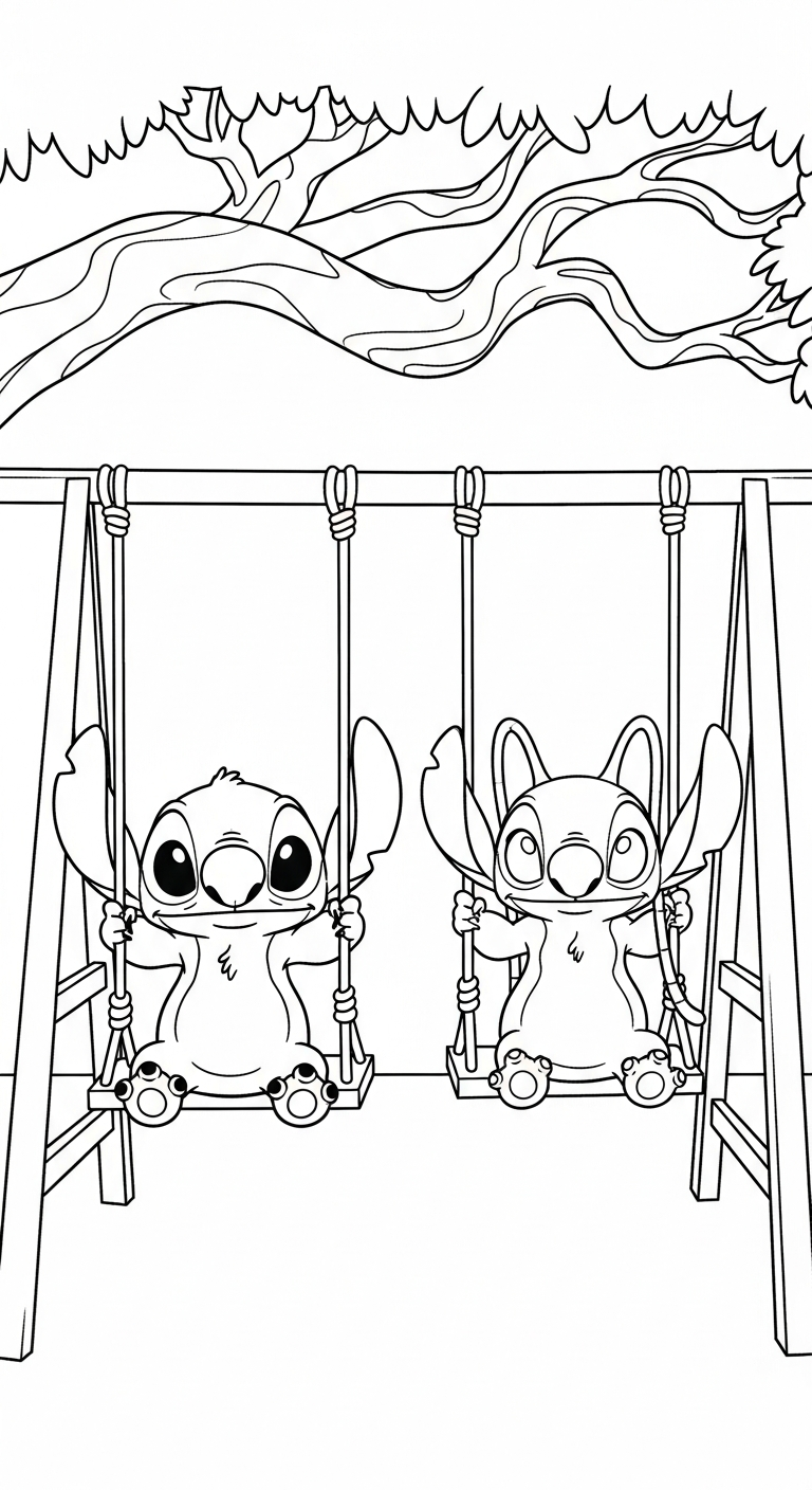 in tranh tô màu Stich và Angel cho bé 6 tuổi