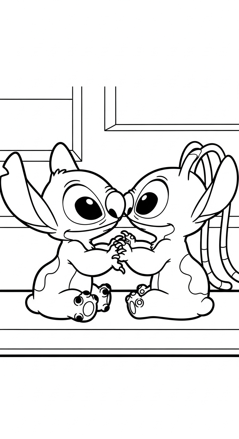 mẫu tranh tô màu Stich và Angel cho bé