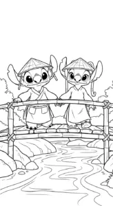 tranh tô màu Stich và Angel tập tô