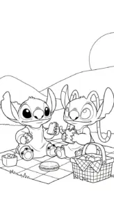 in hình tô màu Stich và Angel miễn phí