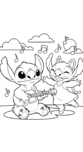 file tranh tô màu Stich và Angel cho bé in