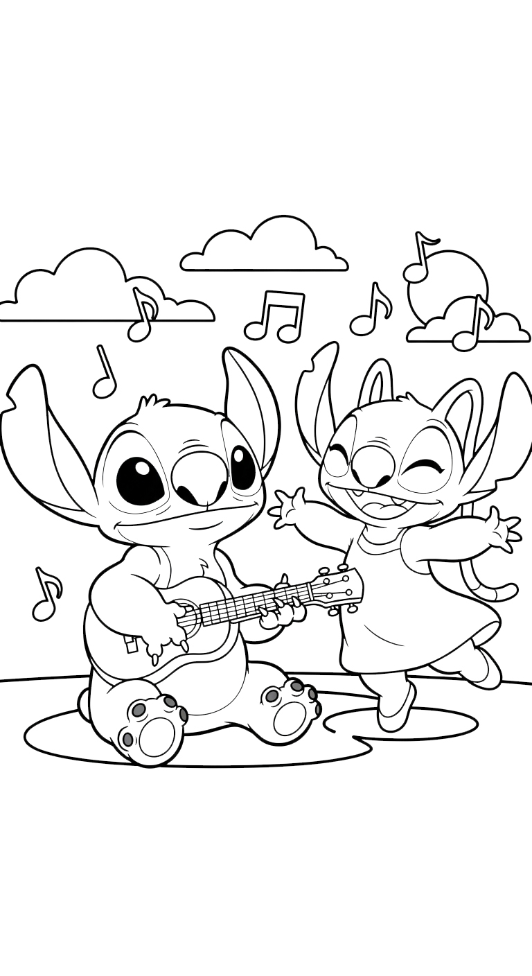 file tranh tô màu Stich và Angel cho bé in