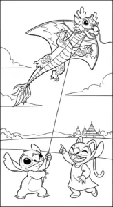 tranh tô màu Stich và Angel in ngay