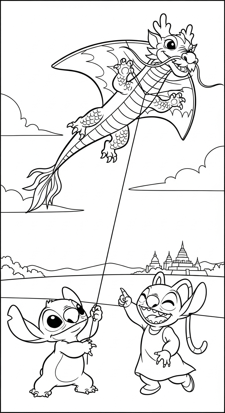 tranh tô màu Stich và Angel in ngay 1