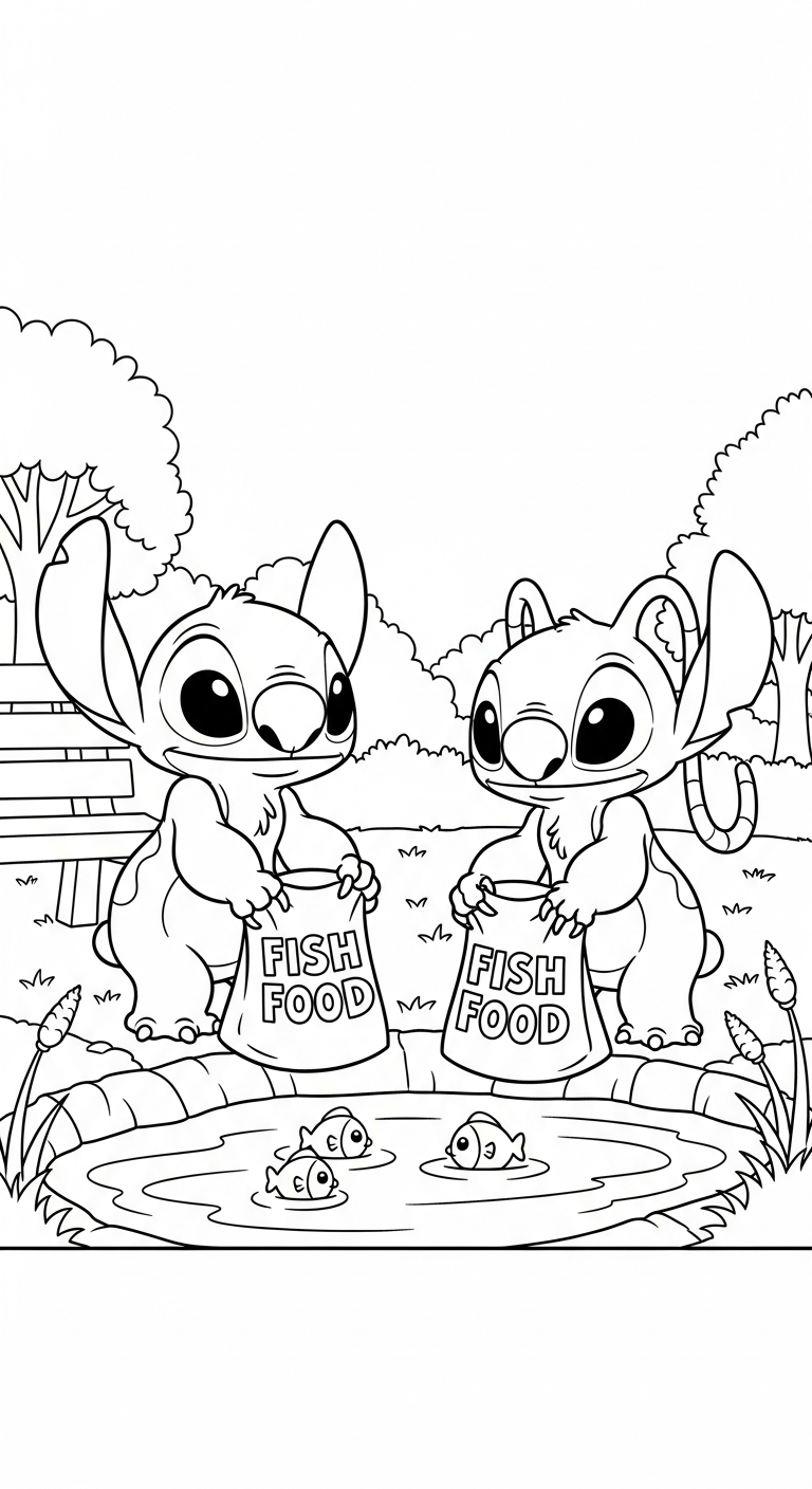 tranh tô màu Stich và Angel in ngay