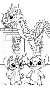 download tranh tô màu Stich và Angel cho bé