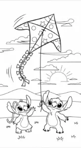 hình tô màu Stich và Angel cho bé đơn giản