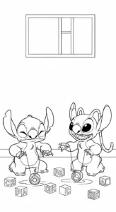 hình tô màu Stich và Angel cho bé 8 tuổi miễn phí