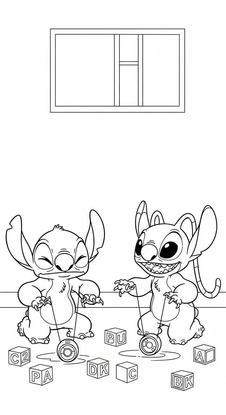 hình tô màu Stich và Angel cho bé 8 tuổi miễn phí