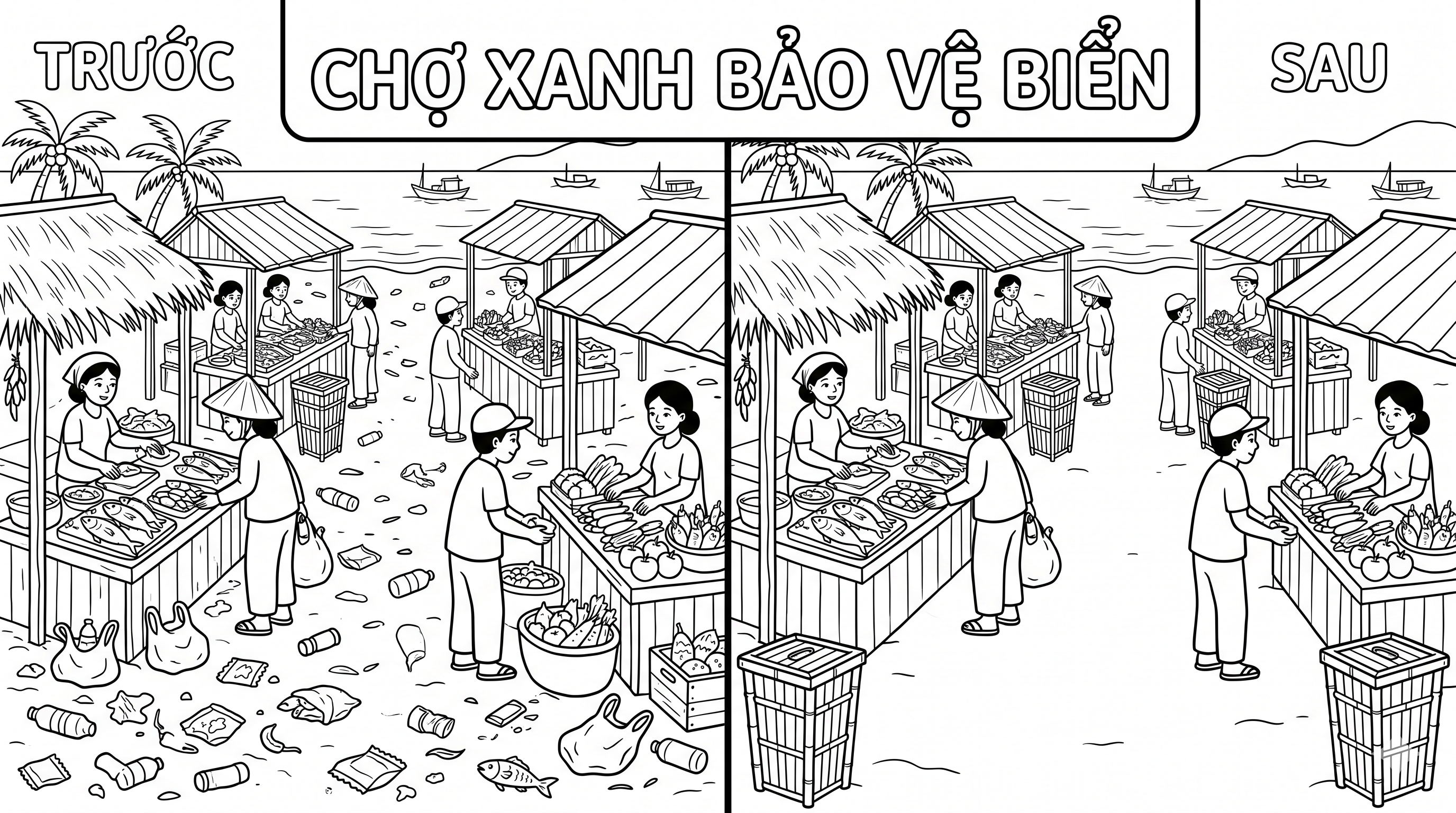 hình tô màu bảo vệ môi trường biển cho bé đơn giản