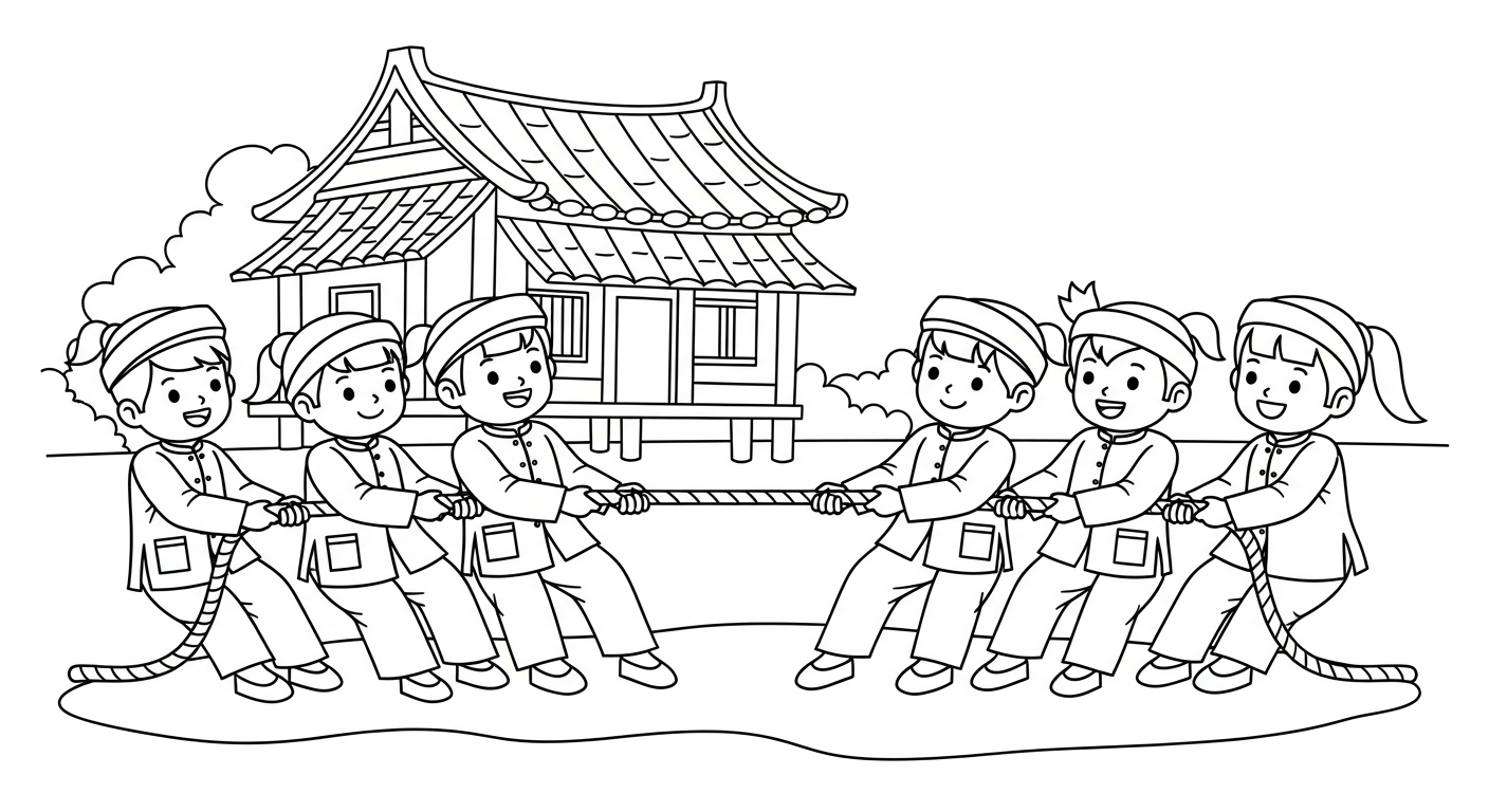 tải hình tô màu kéo co cho bé
