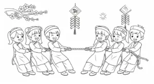 tranh tô màu kéo co cho bé 8 tuổi miễn phí