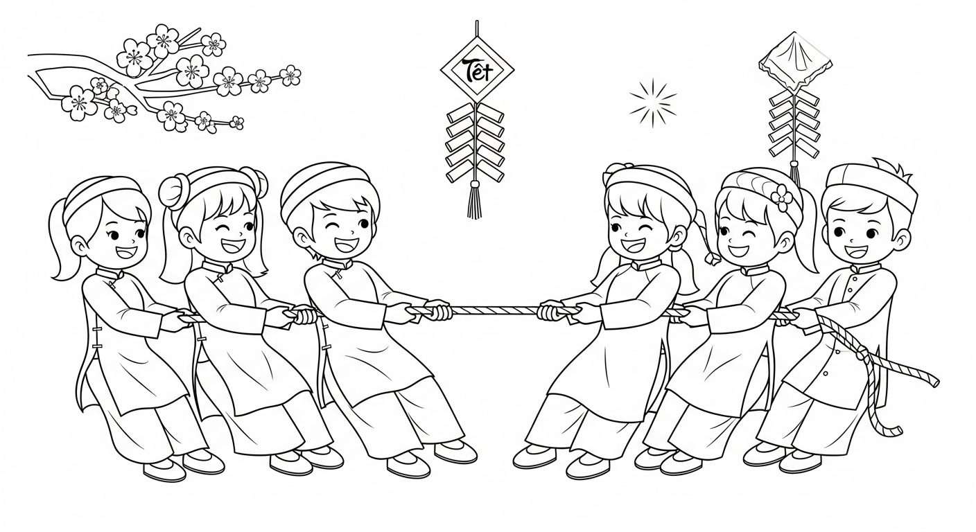 tranh tô màu kéo co cho bé 8 tuổi miễn phí