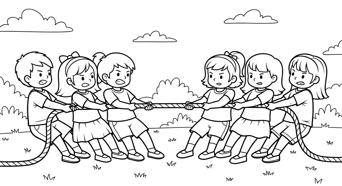hình tô màu kéo co cho bé 5 tuổi miễn phí