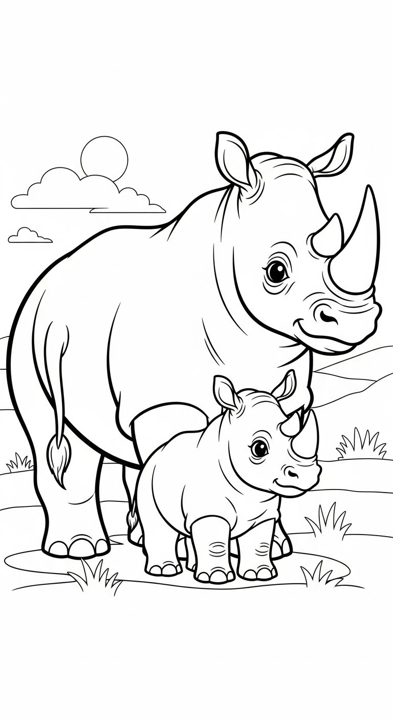 hình tô màu tê giác cho bé 7-8 tuổi