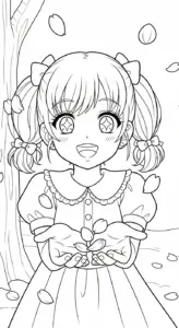 hình tô màu Anime Girl cho bé đơn giản