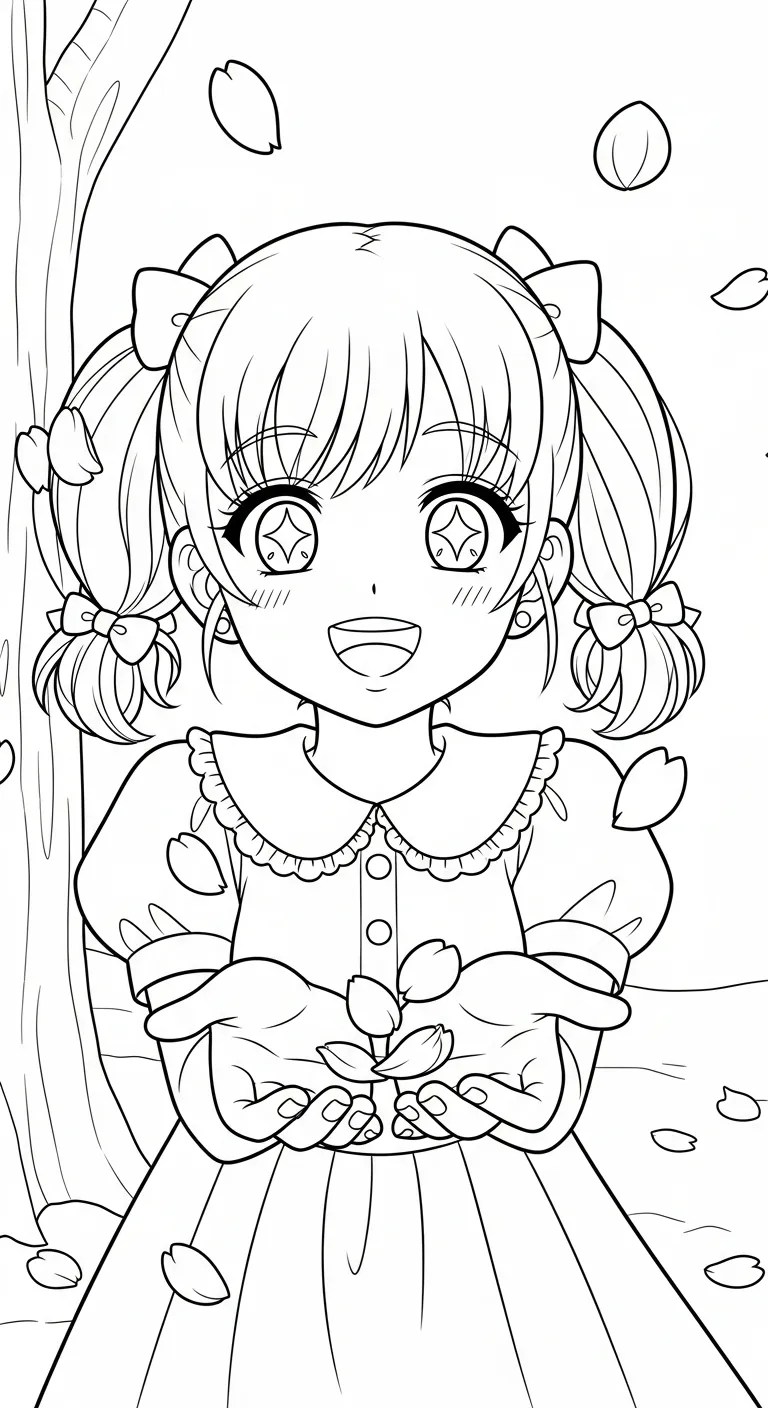 hình tô màu Anime Girl cho bé đơn giản