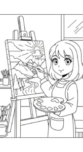 in hình tô màu Anime Girl khổ A4