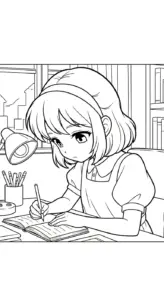 tranh tô màu Anime Girl cho bé 4 tuổi miễn phí