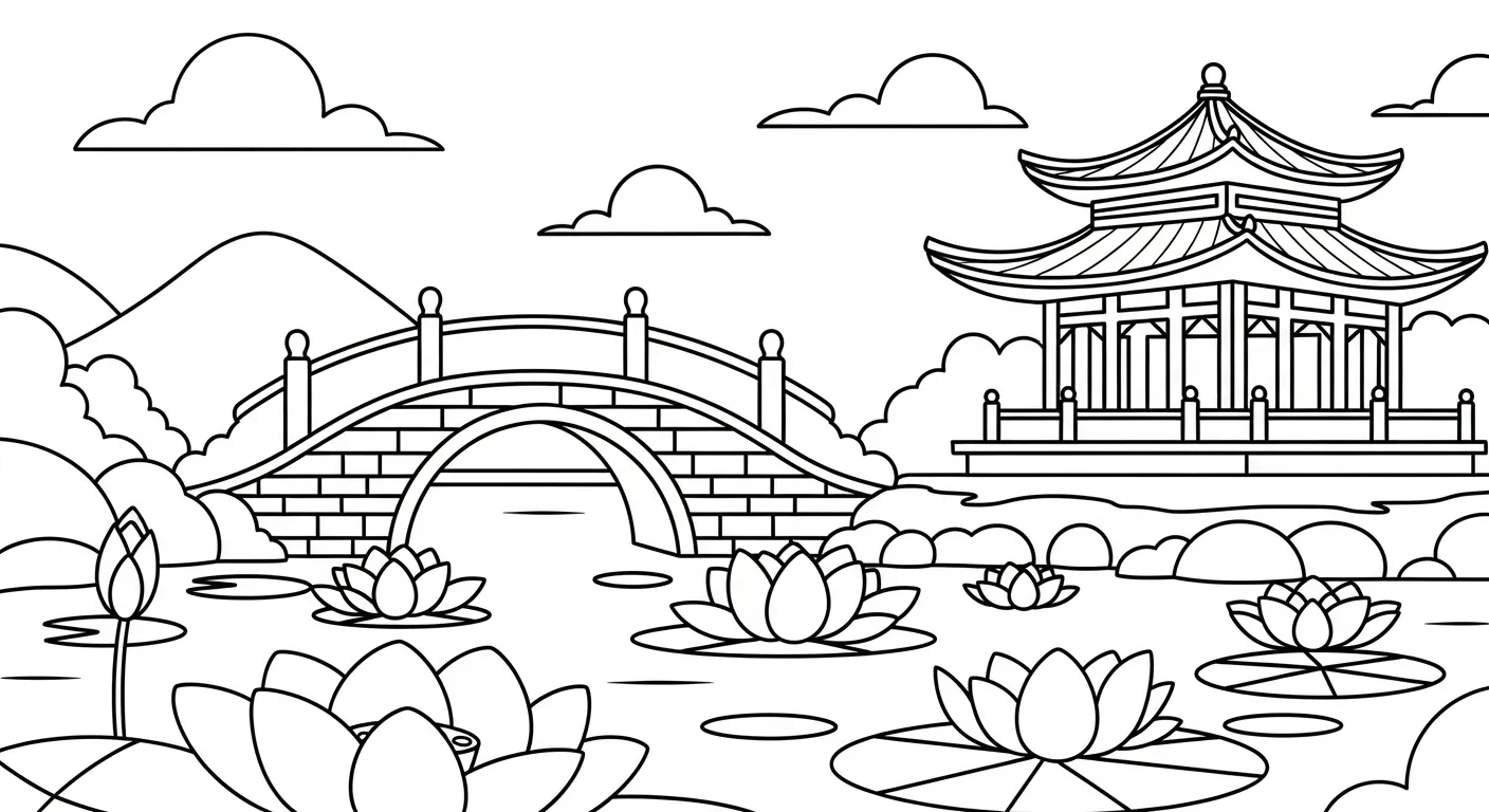 in hình tô màu Tranh Tô Màu Hồ Nước cho bé 5 tuổi