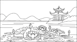 hình tô màu Tranh Tô Màu Hồ Nước cho bé 4 tuổi