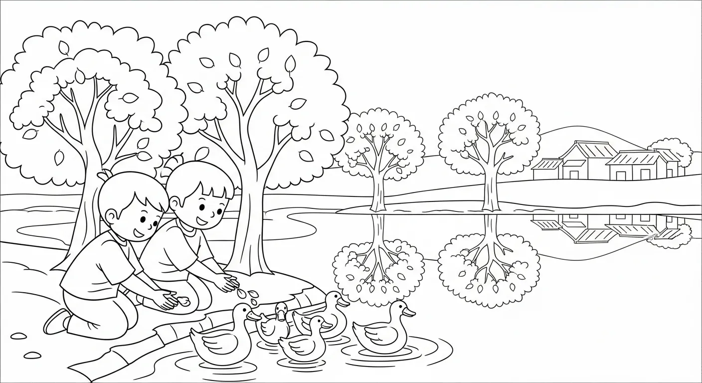tải hình tô màu Tranh Tô Màu Hồ Nước cho bé 8 tuổi