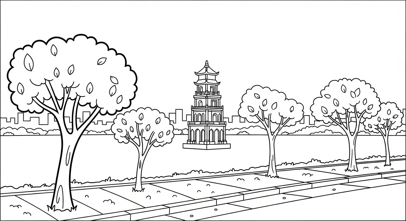 hình tô màu Tranh Tô Màu Hồ Nước cho bé 4 tuổi