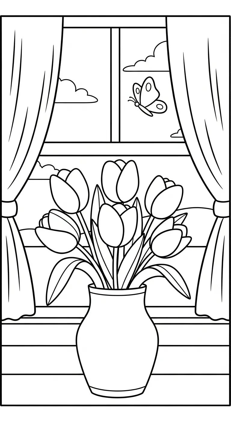 in tranh tô màu Tranh Tô Màu Hoa Tulip