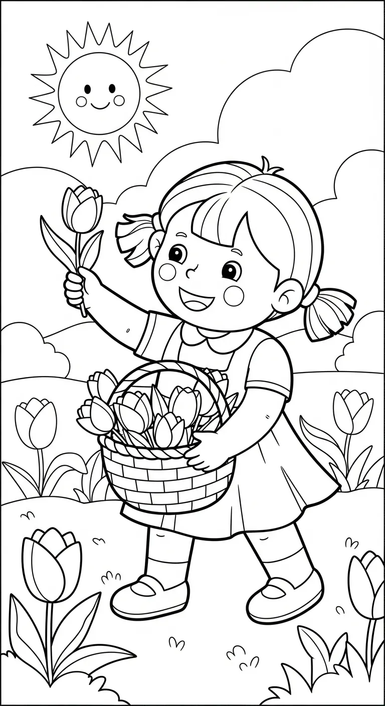 file pdf hình tô màu Tranh Tô Màu Hoa Tulip cho bé