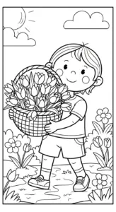 tranh tô màu Tranh Tô Màu Hoa Tulip cho bé tải miễn phí