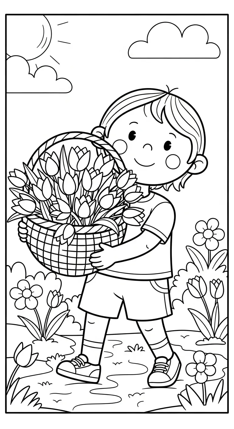 tranh tô màu Tranh Tô Màu Hoa Tulip cho bé tải miễn phí