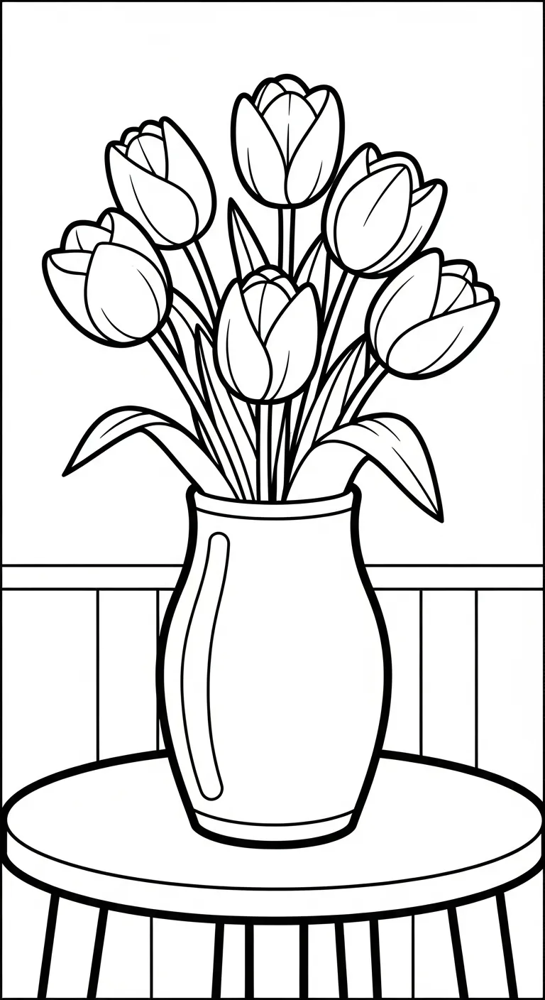 tranh tô màu Tranh Tô Màu Hoa Tulip cho bé 7-8 tuổi