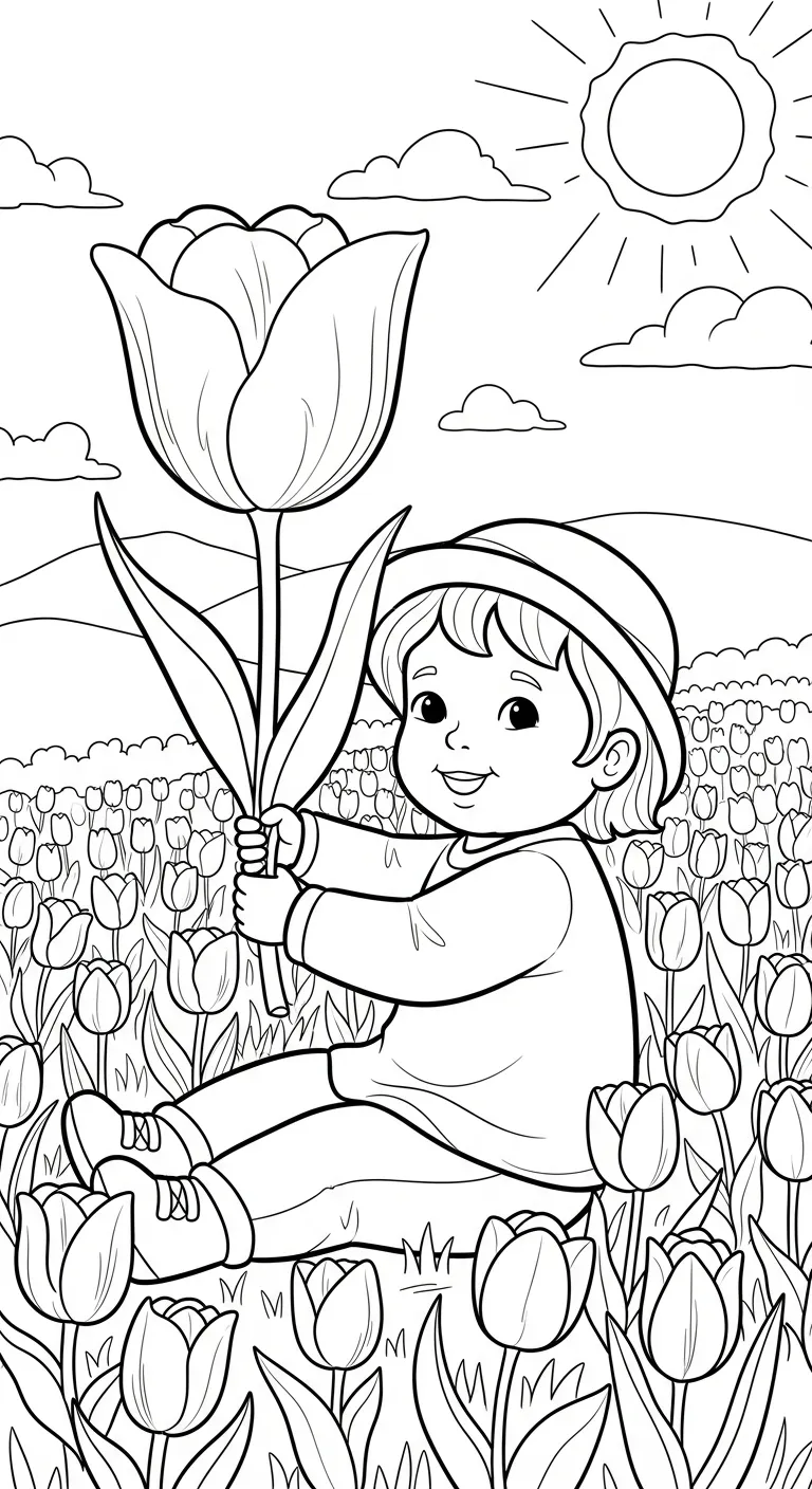 hình tô màu Tranh Tô Màu Hoa Tulip cho trẻ em