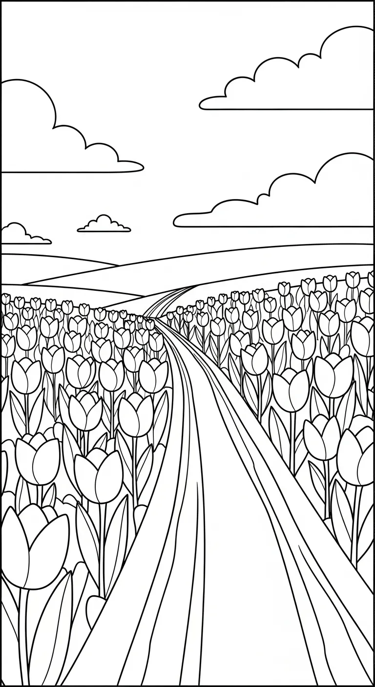 in tranh tô màu Tranh Tô Màu Hoa Tulip 1