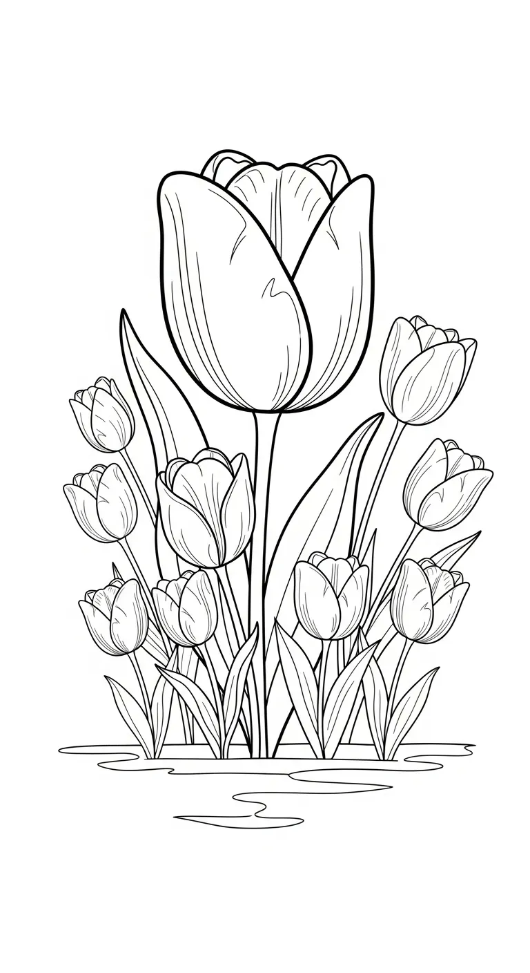 tải hình tô màu Tranh Tô Màu Hoa Tulip cho bé 7 tuổi