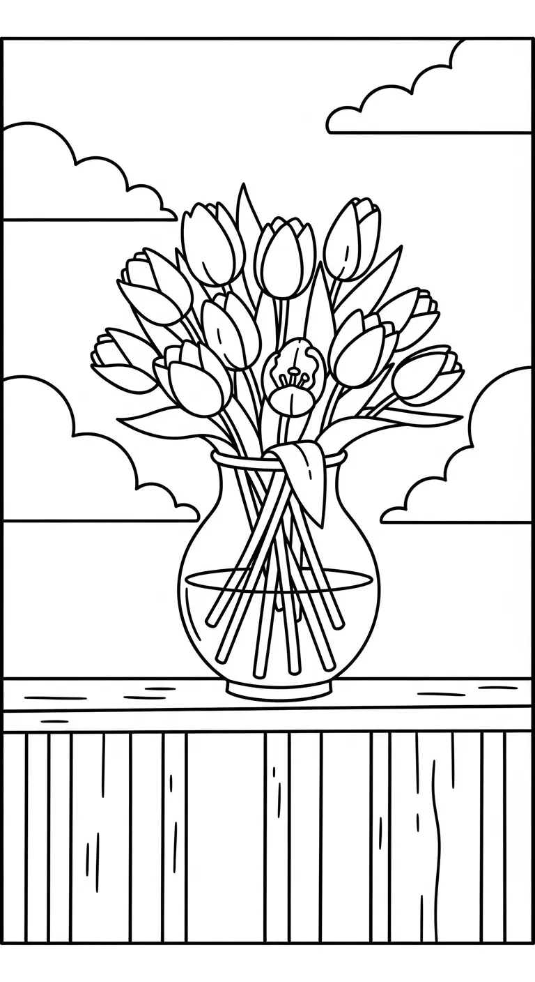tranh tô màu Tranh Tô Màu Hoa Tulip cho bé 4 tuổi miễn phí