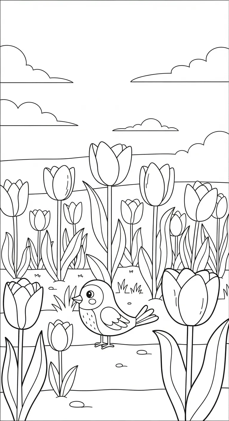 in tranh tô màu Tranh Tô Màu Hoa Tulip cho bé 6 tuổi