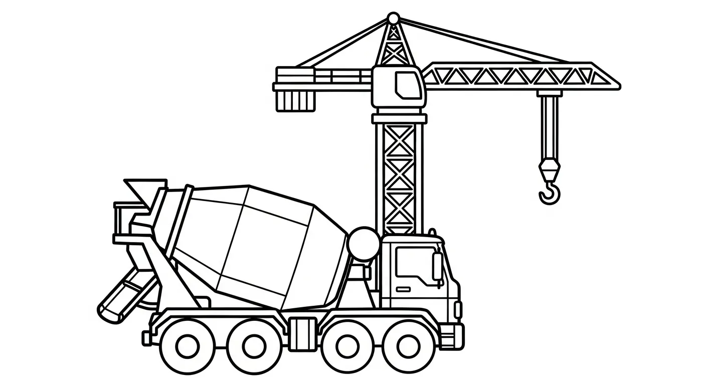 tranh tô màu Xe Trộn Bê Tông cho bé 8 tuổi