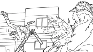 mẫu tranh tô màu Chainsaw Man cho bé